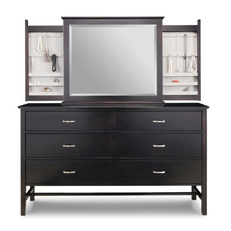 Brooklyn 6 Deep Drawer Long Dresser with Jewellery Mirror